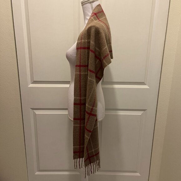 Erdenet 100% Cashmere Brown & Pink Plaid Scarf with Fringe - Picture 3 of 9